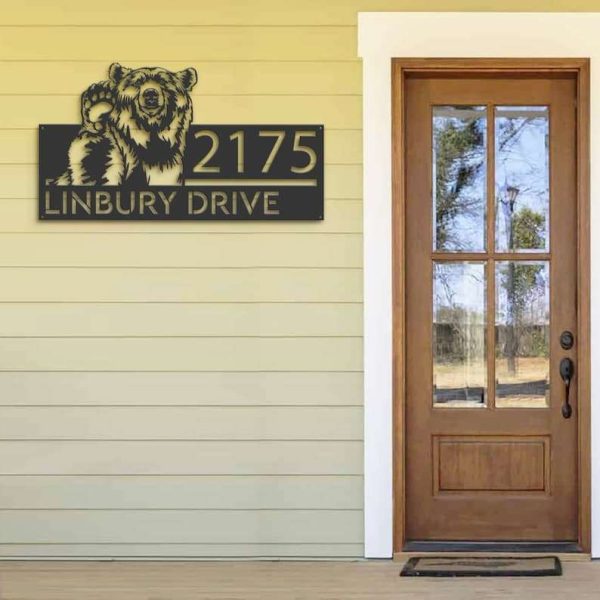 Personalized Grizzly Bear Address Sign House Number Plaque Custom Metal Sign