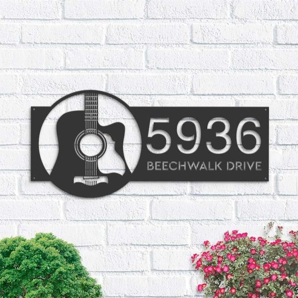 Personalized Guitar Guitar Player Guitarist Address Sign House Number Plaque Custom Metal Sign