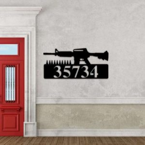 Personalized Gun AR15 Rifles Address Sign House Number Plaque Custom Metal Sign