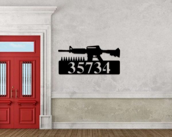 Personalized Gun AR15 Rifles Address Sign House Number Plaque Custom Metal Sign