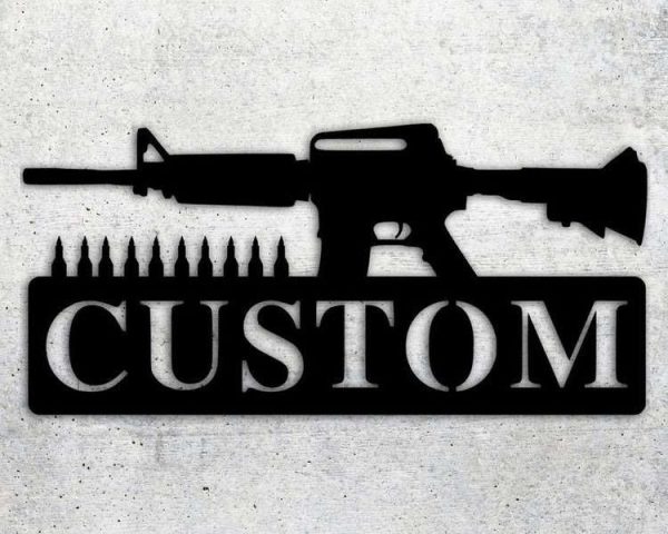 Personalized Gun AR15 Rifles Address Sign House Number Plaque Custom Metal Sign