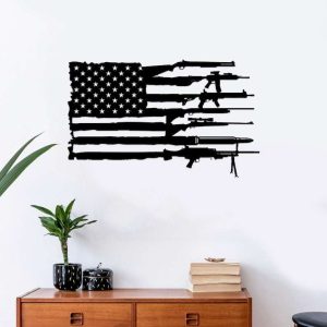 Personalized Gun American Flag Sign 2nd Amendment Independence Day Veteran Day Patriotic Decor Custom Metal Sign