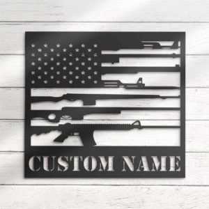 Personalized Gun American Flag Sign Independence Day Veteran Day Patriotic Decor Custom Metal Sign 2