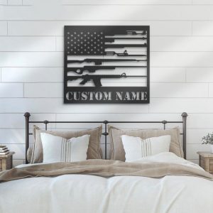 Personalized Gun American Flag Sign Independence Day Veteran Day Patriotic Decor Custom Metal Sign 3