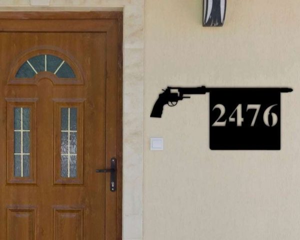 Personalized Gun Bullet Funny Warning Address Sign House Number Plaque Custom Metal Sign