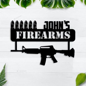 Personalized Gun Sign Name with Weapon Independence Day Veteran Day Patriotic Decor Custom Metal Sign 3