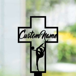 Personalized Gymnastics Athlete Memorial Sign Yard Stakes Gymnastics Athlete Cross Grave Marker Cemetery Decor Custom Metal Sign