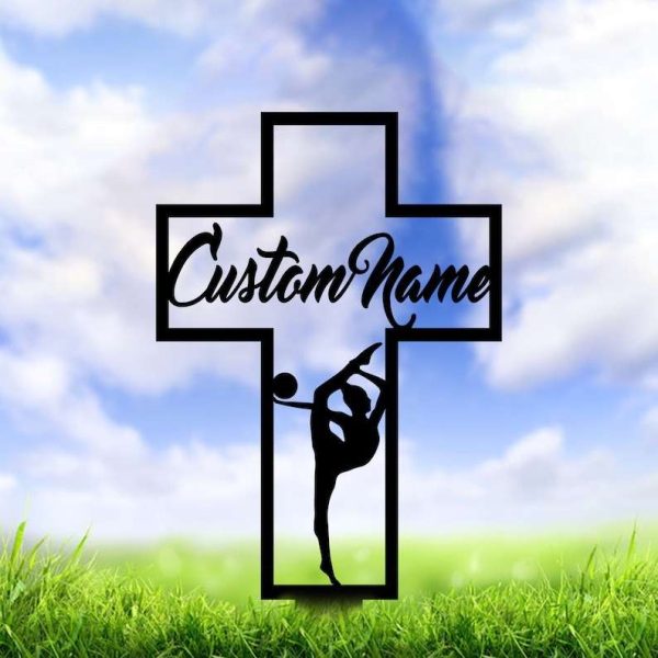 Personalized Gymnastics Athlete Memorial Sign Yard Stakes Gymnastics Athlete Cross Grave Marker Cemetery Decor Custom Metal Sign