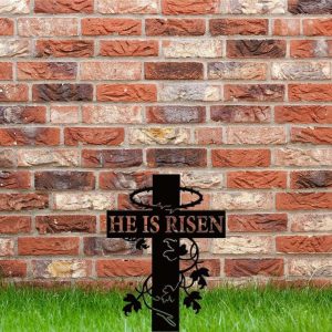 Personalized He Is Risen Religious Jesus Garden Yard Stake Decorative Custom Metal Sign
