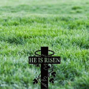 Personalized He Is Risen Religious Jesus Garden Yard Stake Decorative Custom Metal Sign 2