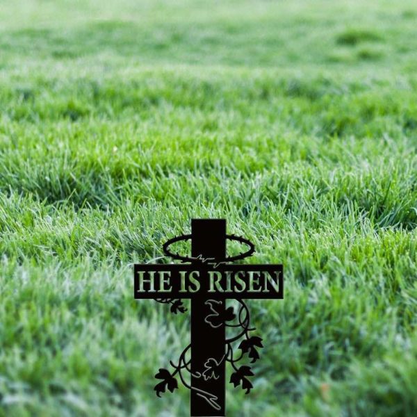 Personalized He Is Risen Religious Jesus Garden Yard Stake Decorative Custom Metal Sign