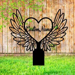 Personalized Heart With Wings Memorial Sign Yard Stakes Grave Marker Cemetery Decor Custom Metal Sign 3