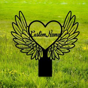 Personalized Heart With Wings Memorial Sign Yard Stakes Grave Marker Cemetery Decor Custom Metal Sign 4