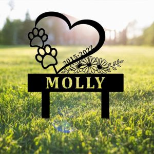 Personalized Heart with Dog Paws Memorial Sign Yard Stakes Pet Grave Marker Cemetery Decor Custom Metal Sign 4