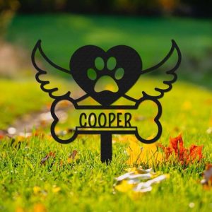 Personalized Heart with Wings Pet Memorial Sign Yard Stakes Grave Marker Cemetery Decor Custom Metal Sign 1