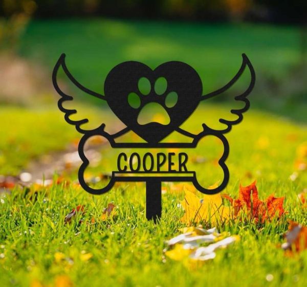 Personalized Heart with Wings Pet Memorial Sign Yard Stakes Grave Marker Cemetery Decor Custom Metal Sign