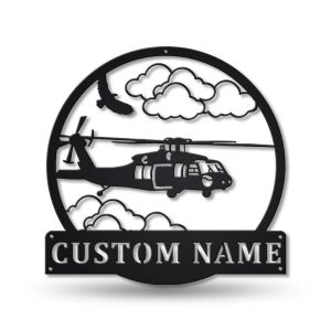 Personalized Helicopter Machine Sign Aircraft Hangar Pilot Name Sign Airforce Patriotic Decor Gift Custom Metal Sign 1