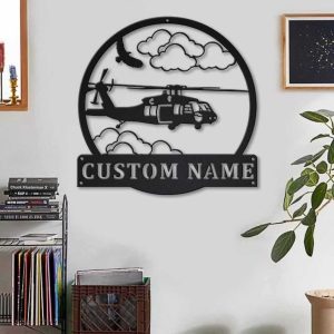 Personalized Helicopter Machine Sign Aircraft Hangar Pilot Name Sign Airforce Patriotic Decor Gift Custom Metal Sign 2