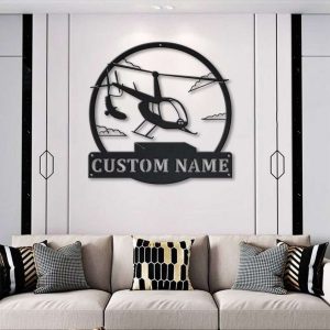 Personalized Helicopter Machine US Flag Sign Aircraft Hangar Pilot Name Sign Airforce Patriotic Decor Gift Custom Metal Sign 2