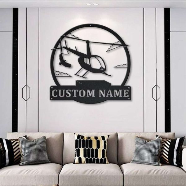 Personalized Helicopter Machine US Flag Sign Aircraft Hangar Pilot Name Sign Airforce Patriotic Decor Gift Custom Metal Sign