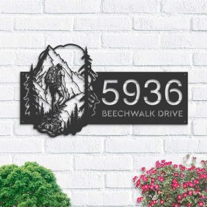 Personalized Hiker Camping Mountain Climbing V1 Address Sign House Number Plaque Custom Metal Sign