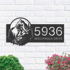 Personalized Hiker Camping Mountain Climbing V2 Address Sign House Number Plaque Custom Metal Sign