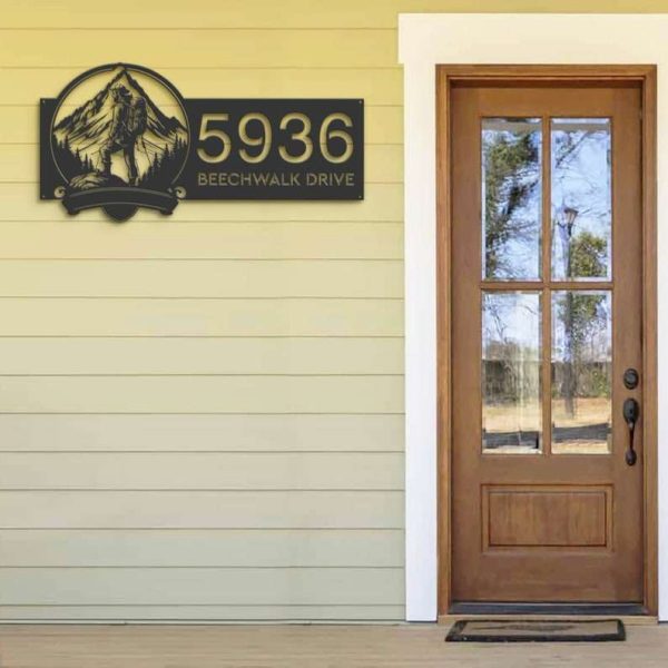 Personalized Hiker Camping Mountain Climbing V4 Address Sign House Number Plaque Custom Metal Sign