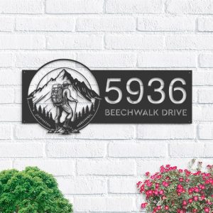 Personalized Hiker Camping Mountain Climbing V5 Address Sign House Number Plaque Custom Metal Sign 1