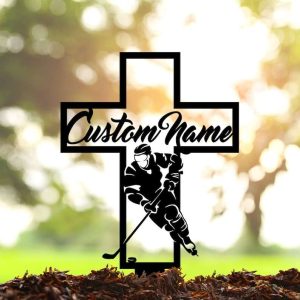 Personalized Hockey Player Memorial Sign Yard Stakes Hockey Grave Marker Cemetery Decor Custom Metal Sign