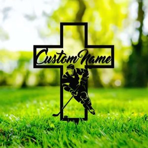 Personalized Hockey Player Memorial Sign Yard Stakes Hockey Grave Marker Cemetery Decor Custom Metal Sign 4