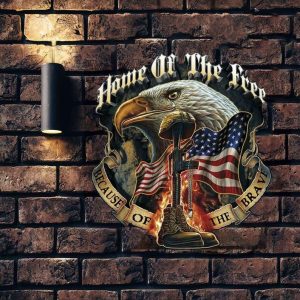 Personalized Home of the Free Because of the Brave Sign Battlefield Cross Independence Day Veteran Day Home Decor Gift for Patriot Custom Metal Sign 1