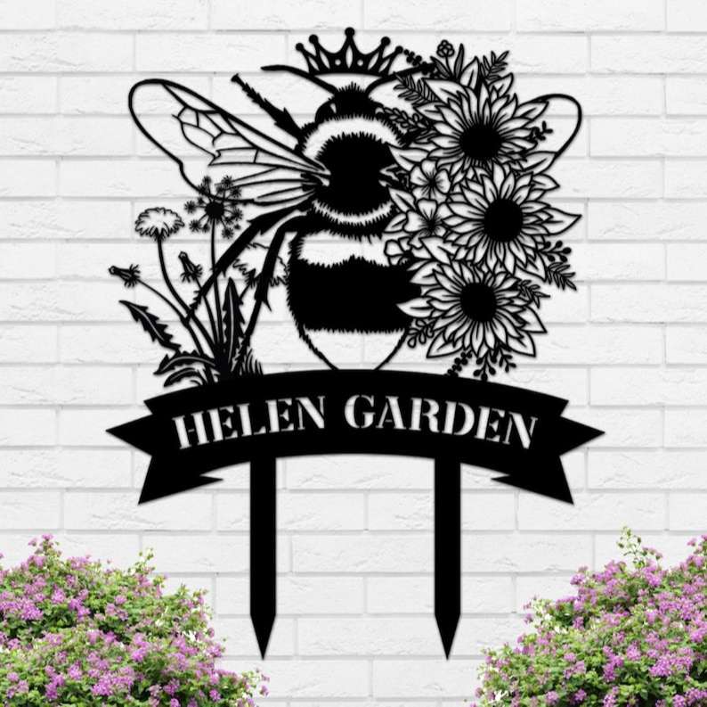 Personalized Honeybee Queen Bee Sunflower Garden Yard Stakes