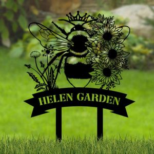 Personalized Honeybee Queen Bee Sunflower Garden Yard Stakes Decorative Custom Metal Sign 3