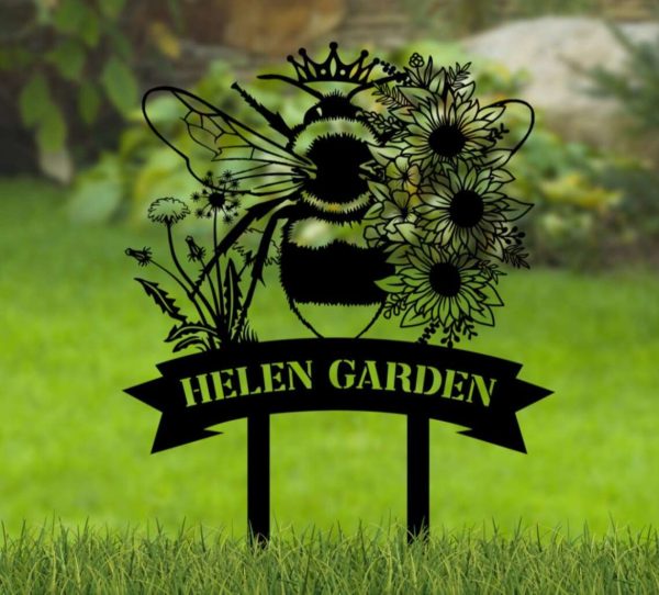 Personalized Honeybee Queen Bee Sunflower Garden Yard Stakes Decorative Custom Metal Sign