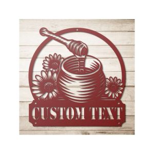 Personalized Honeycomb Honey Bee Farm Garden Sunflower Decorative Custom Metal Sign Housewarming Gift 1