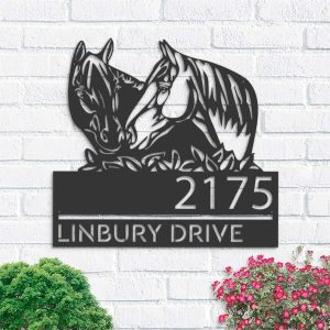 Personalized Horse Couple Farm House Ranch Address Sign House Number Plaque Custom Metal Sign