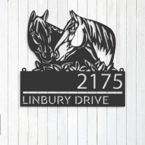 Personalized Horse Couple Farm House Ranch Address Sign House Number Plaque Custom Metal Sign 4