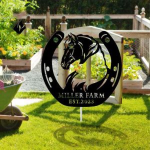 Personalized Horse Memorial Sign Horse Head Yard Stakes Grave Marker Cemetery Decor Farmhouse Farm Address Custom Metal Sign
