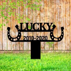 Personalized Horse Memorial Sign Yard Stakes Horseshoes Cross Grave Marker Cemetery Decor Custom Metal Sign 4