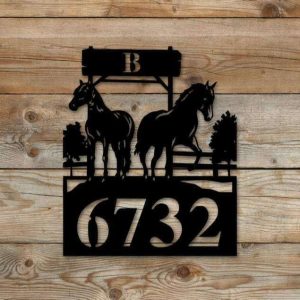 Personalized Horse Monogram Address Sign House Number Plaque Custom Metal Sign 1