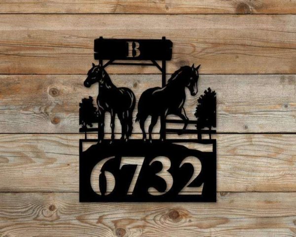 Personalized Horse Monogram Address Sign House Number Plaque Custom Metal Sign