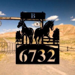 Personalized Horse Monogram Address Sign House Number Plaque Custom Metal Sign 2