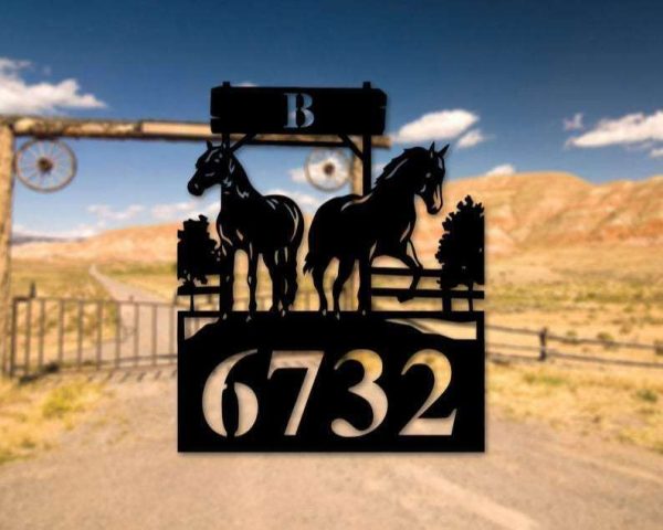 Personalized Horse Monogram Address Sign House Number Plaque Custom Metal Sign