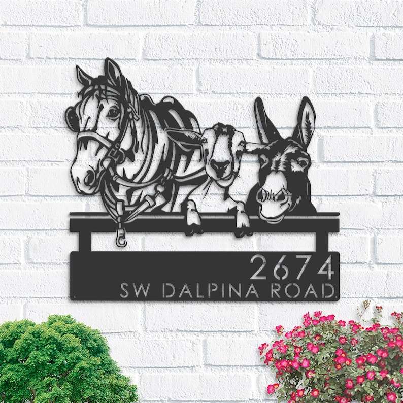 Personalized Horse Mule Goat Farmhouse Farm Animals Address Sign House Number Plaque Custom Metal Sign 1