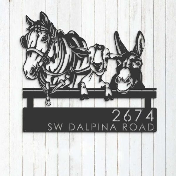 Personalized Horse Mule Goat Farmhouse Farm Animals Address Sign House Number Plaque Custom Metal Sign