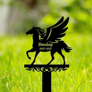 Personalized Horse Pony with Angel Wings Memorial Sign Yard Stakes Grave Marker Cemetery Decor Custom Metal Sign