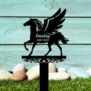 Personalized Horse Pony with Angel Wings Memorial Sign Yard Stakes Grave Marker Cemetery Decor Custom Metal Sign