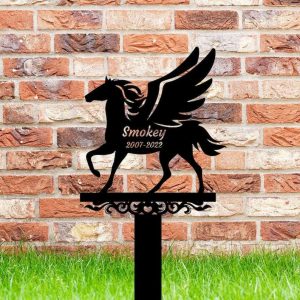 Personalized Horse Pony with Angel Wings Memorial Sign Yard Stakes Grave Marker Cemetery Decor Custom Metal Sign 4