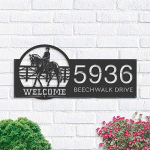 Personalized Horse Rider Welcome Address Sign House Number Plaque Custom Metal Sign 1