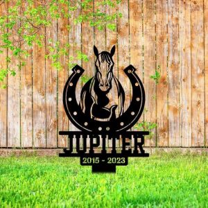 Personalized Horse With Horseshoe Memorial Sign Yard Stakes Grave Marker Cemetery Decor Custom Metal Sign 2